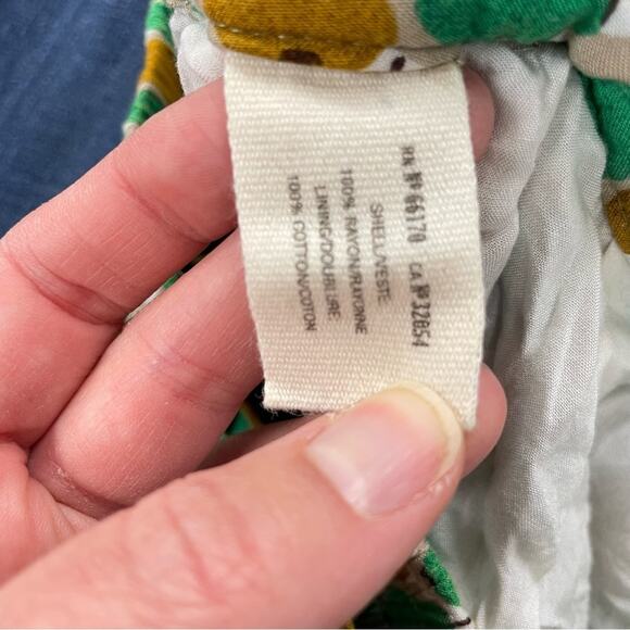 Daughters Liberation Anthropologie Green Yellow Pear Print Tie Dress Shorts 00 - Picture 5 of 10